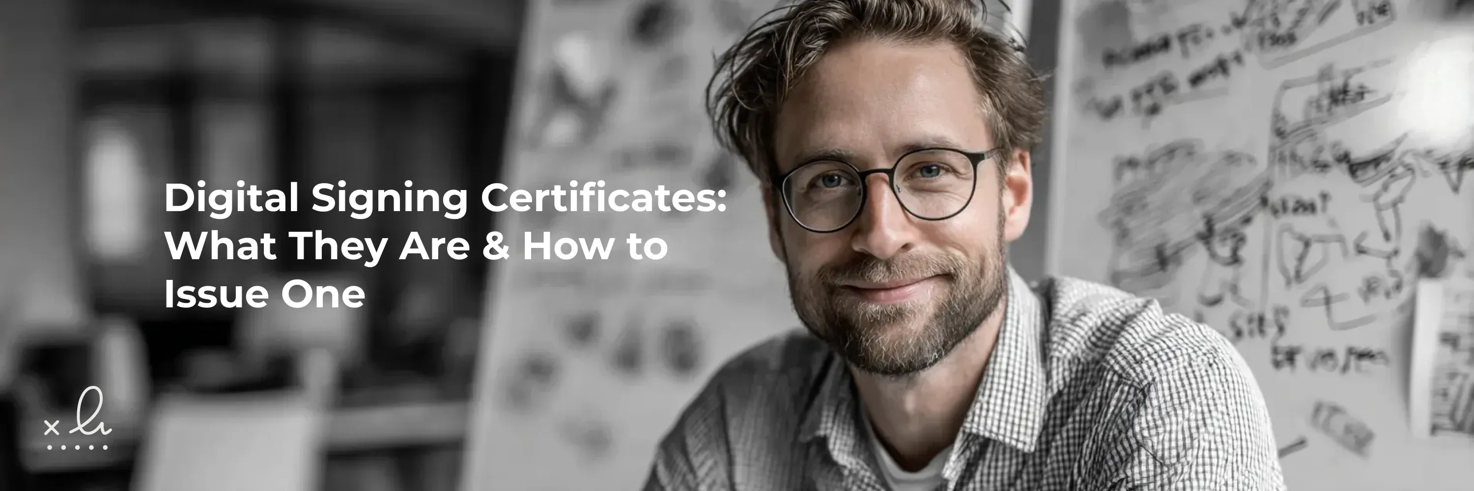 A professional portrait-style header image illustrating a guide on digital signing certificates, explaining what they are and how to issue a trusted digital certificate for secure document signing