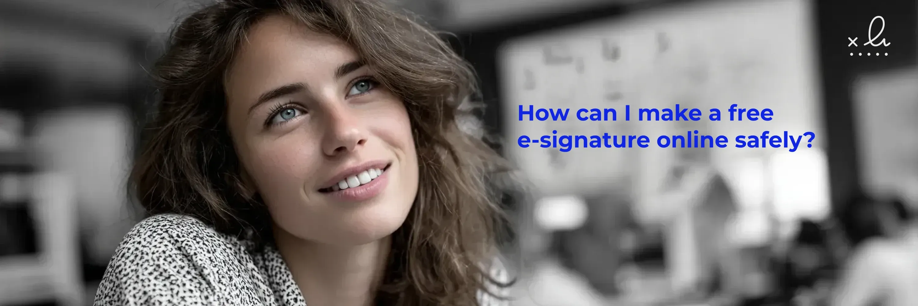 A professional woman in an office setting represents how to make a free e-signature online safely using secure digital signing tools